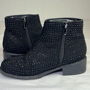 Steve Madden Boots Girls 13 Jhalsi Ankle Booties Black Moto Biker Zip Jeweled
